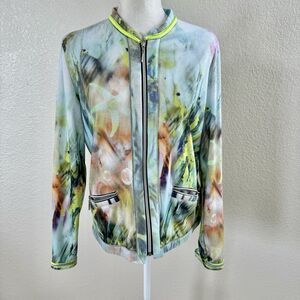 PUNT ROMA Full Zip Lightweight Jacket Size Medium Rainbow Tye Dye Beach Print